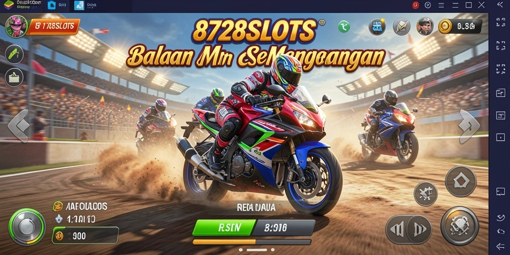 Tampilan gameplay menegangkan balapan motor di 8728SLOTS.