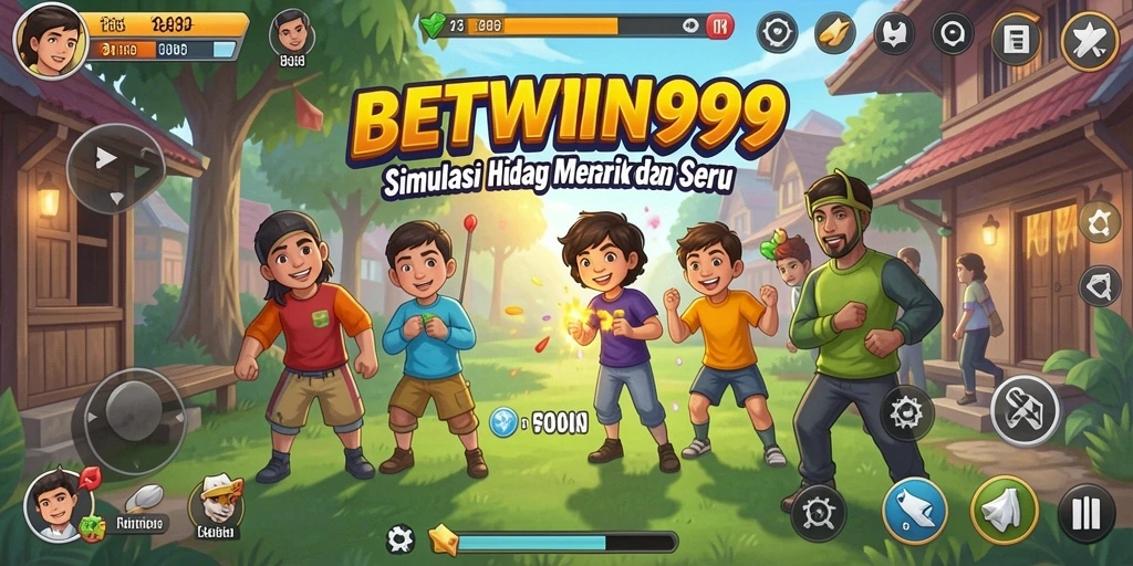 Screenshot menunjukkan karakter pemain sedang berinteraksi dalam lingkungan simulasi.