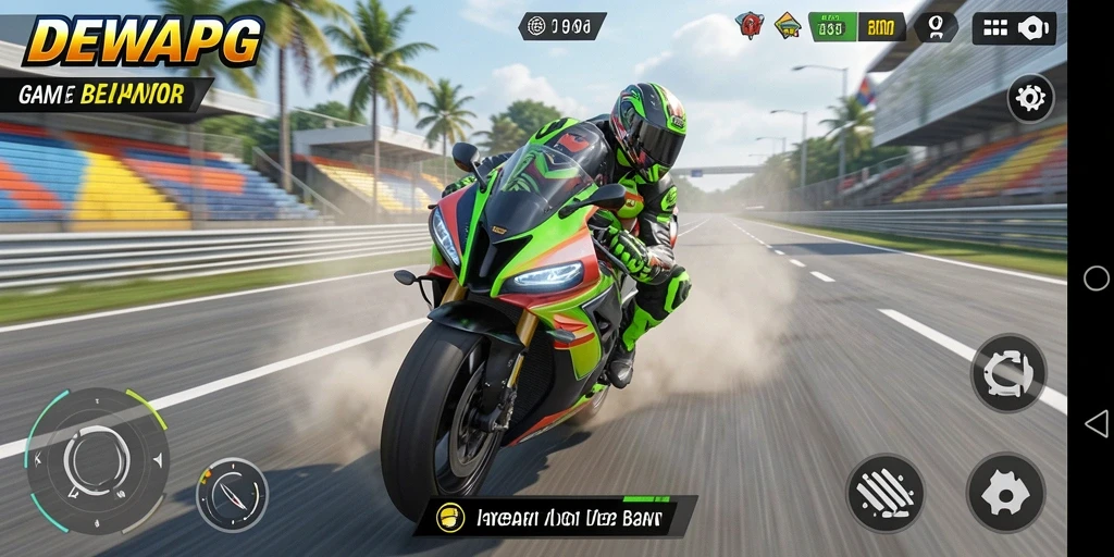 Screenshot dari gameplay DEWAPG menunjukkan aksi balapan yang mendebarkan.