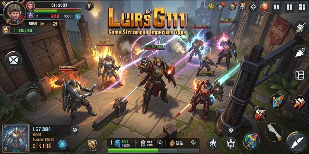 Screenshot gameplay LG111 menampilkan pertarungan epik antara kerajaan.