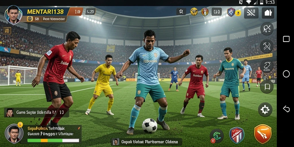 Screenshot utama MENTARI138 menampilkan aksi seru sepak bola.