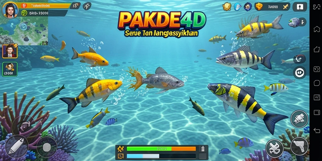 Tampilan gameplay PAKDE4D dengan aksi menembak ikan yang seru.