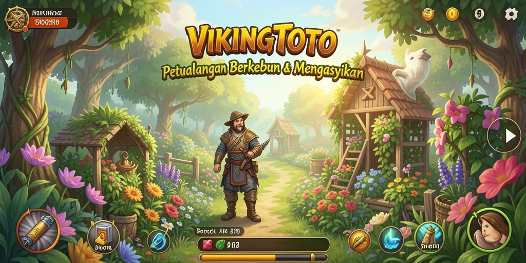 Tangkapan layar dari gameplay <strong>VIKINGTOTO</strong> yang menunjukkan ladang hijau subur dan hewan ternak.