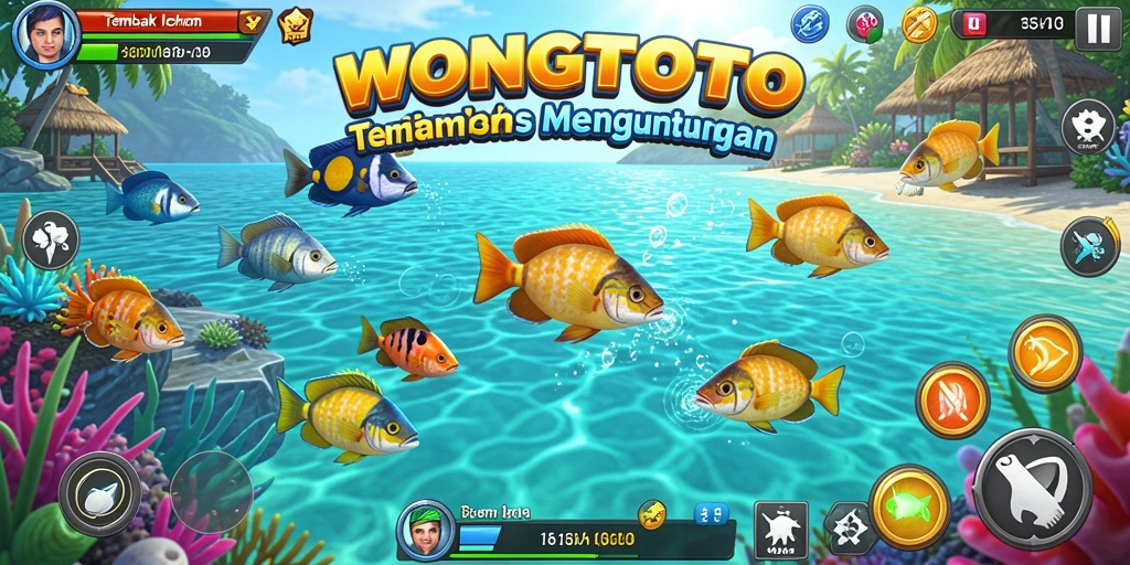 Tampilan gameplay <strong>WONGTOTO</strong> dengan aksi menembak ikan yang seru.